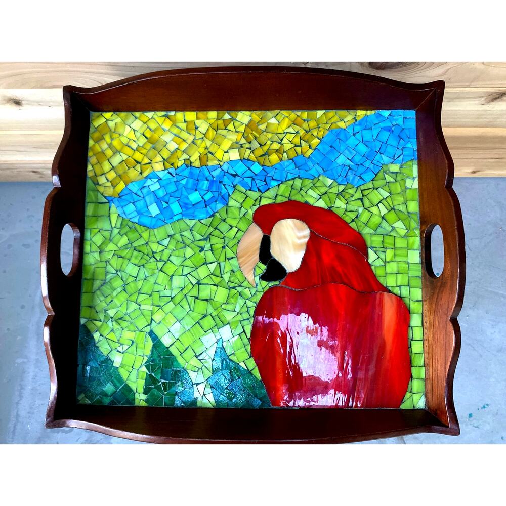 Vintage Handcrafted Mosaic Glass Parrot Tray